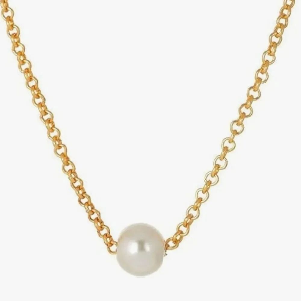🗨🔸️⏭️NIB White 2mm Pearl Pendant & Gold-Plated Chain Necklace